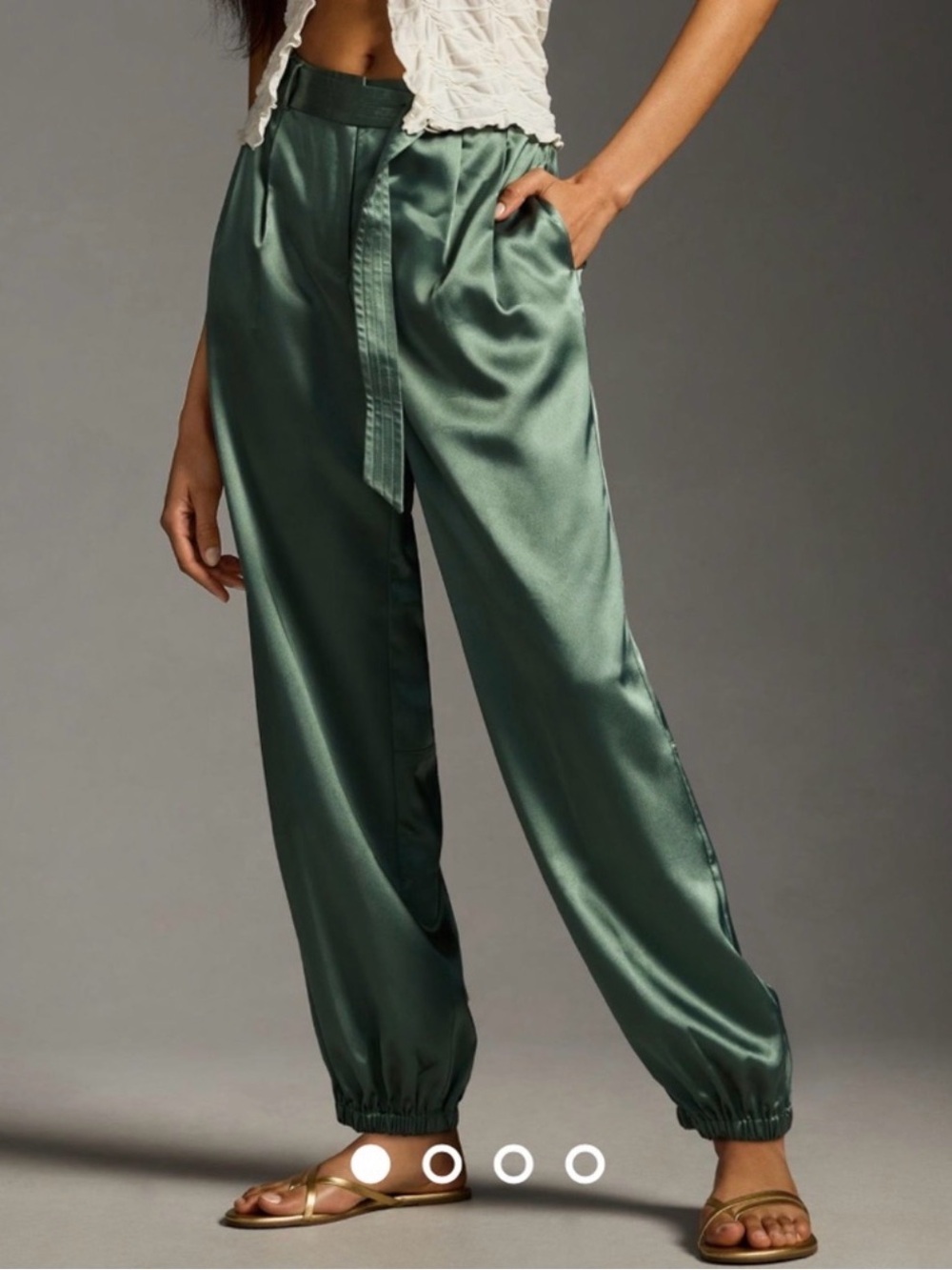 Anthropologie Maeve Satin Jogger Pants Green Size 0 - Picture 2 of 9